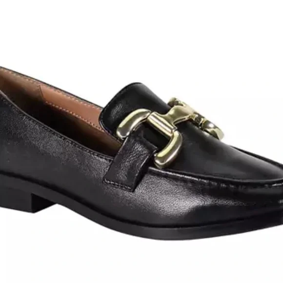 Diva True Women Black Leather Loafers Gold Accent Comfortable Office Work Travel - Picture 4 of 4